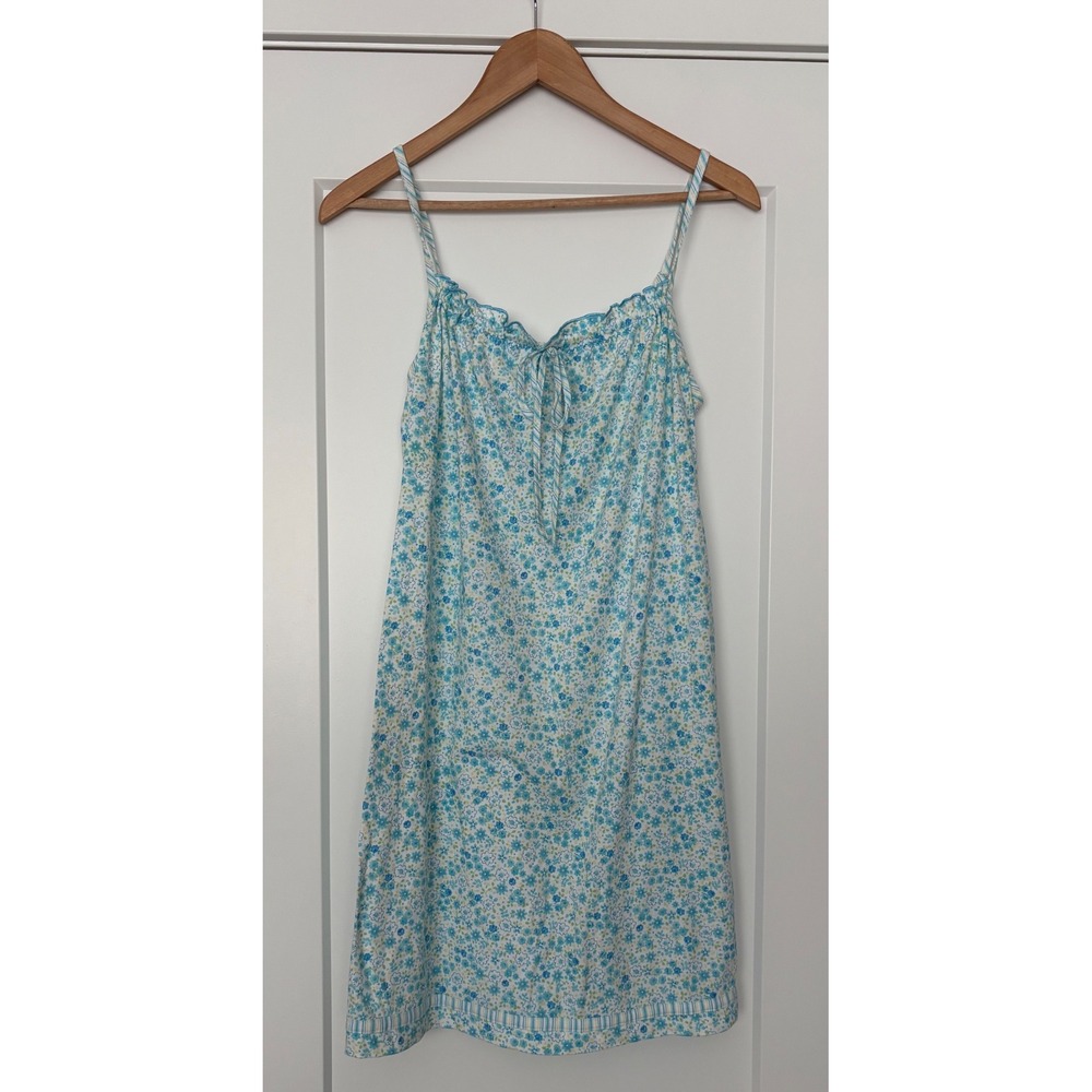 Villager Liz Claiborne Cottagecore Blue Floral Cotton Nightgown Sleep Dress S